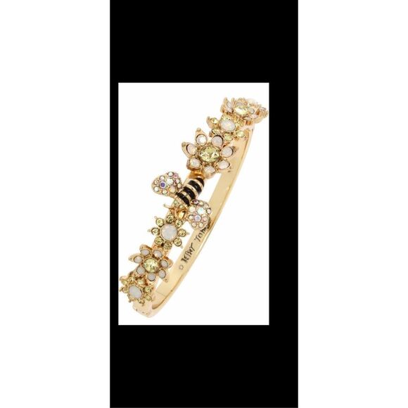 Betsey Johnson bumblebee gold hinged bracelet with embellished ￼flowers and an a - Picture 5 of 14